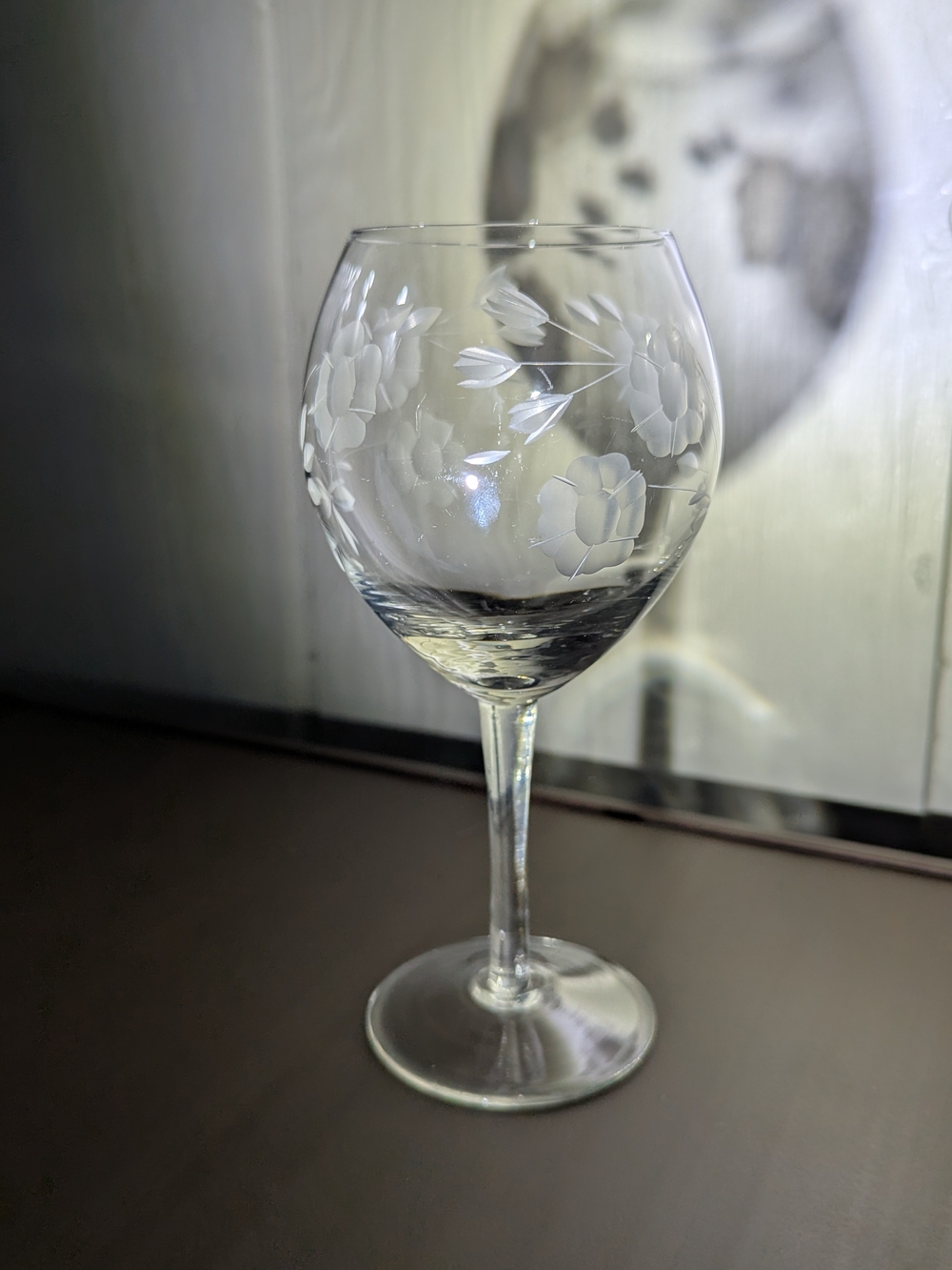 Vintage Princess House Etched Floral Wine Glass - Clear